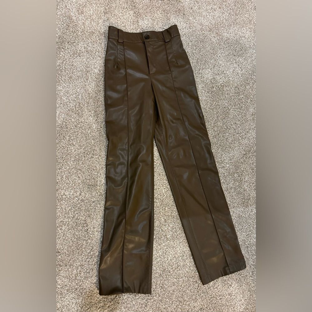 Women’s Zara Faux Leather Fleece-Lined Pants | XS | Chocolate Brown - Picture 2 of 8
